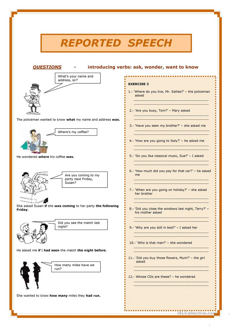 reported speech mixed exercises with answers pdf